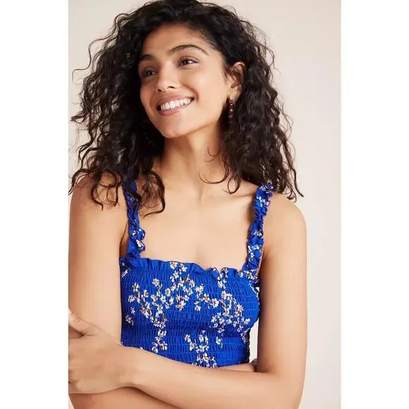 Faithfull The Brand Farah Smocked Midi Dress Cobalt Size S - Picture 3 of 7